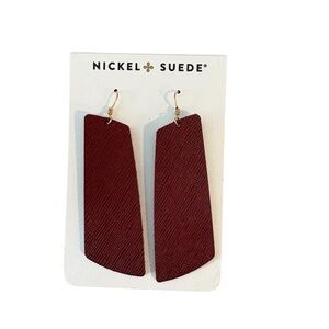 NEW Wine Red Geometric Leather Drop Earrings